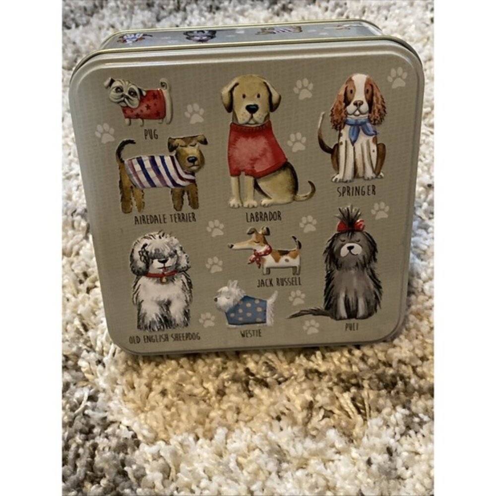 6"x6" Embossed Dog Tin – Cute Puppy Storage Box w/ Dog Images on Sides